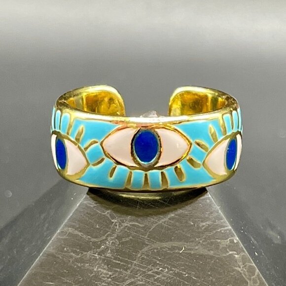 Evil Eye Enamel and Copper Adjustable Ring #1209 LT BLUE - Picture 8 of 16